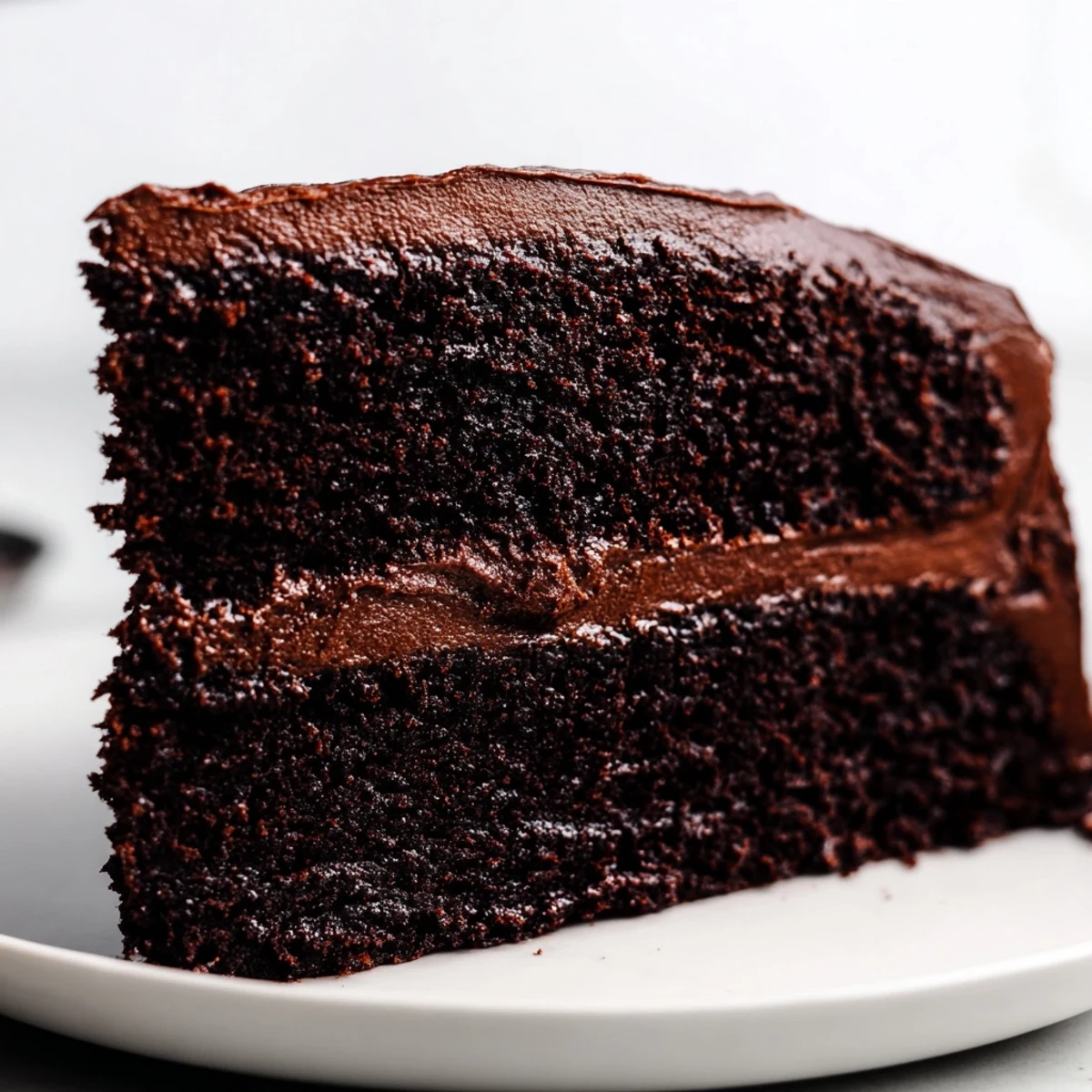 This Devils Food Cake is perfectly frosted, promising an intensely chocolatey and decadent dessert experience.