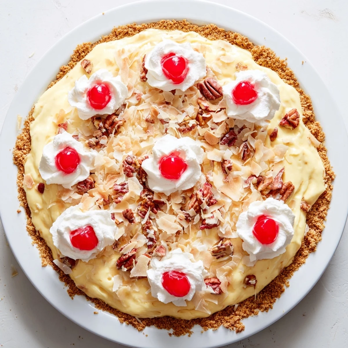 Golden graham cracker crust filled with the luscious, chilled Millionaire Pie dessert.