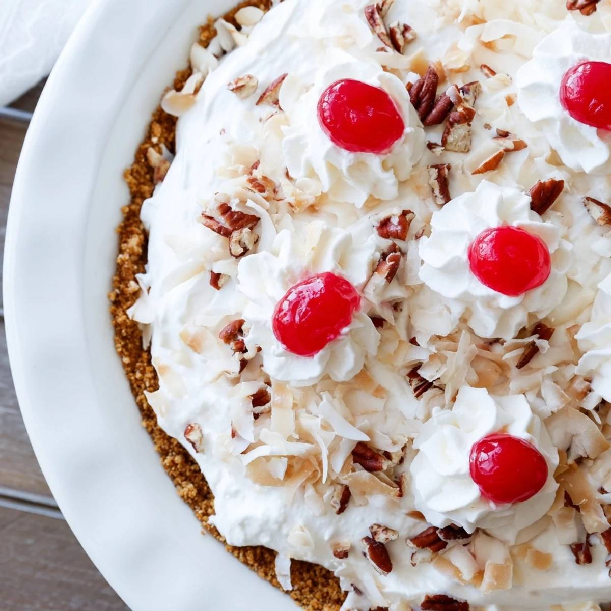 Sweet and rich, a decadent serving of homemade Millionaire Pie garnished with coconut.