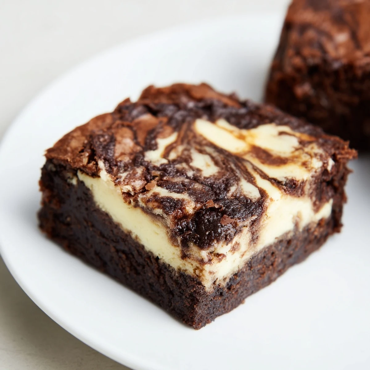 Fudgy cheesecake brownies with a perfect swirl, offering a delightful mix of flavors and textures in every bite.