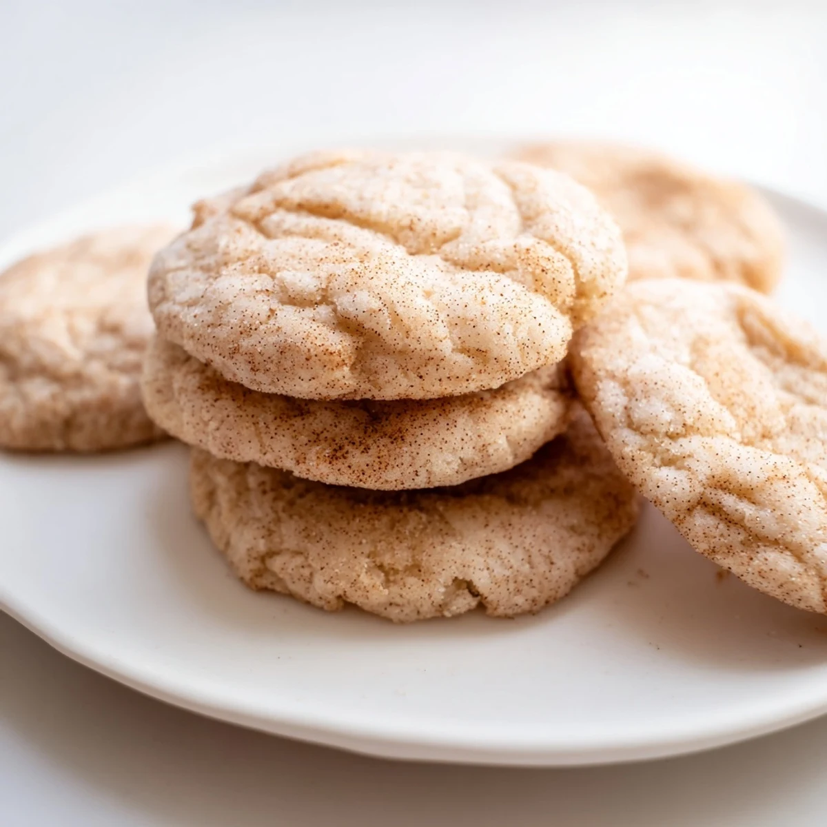Close-up of soft, perfectly round Snickerdoodles dusted with cinnamon, sweet and delicious.