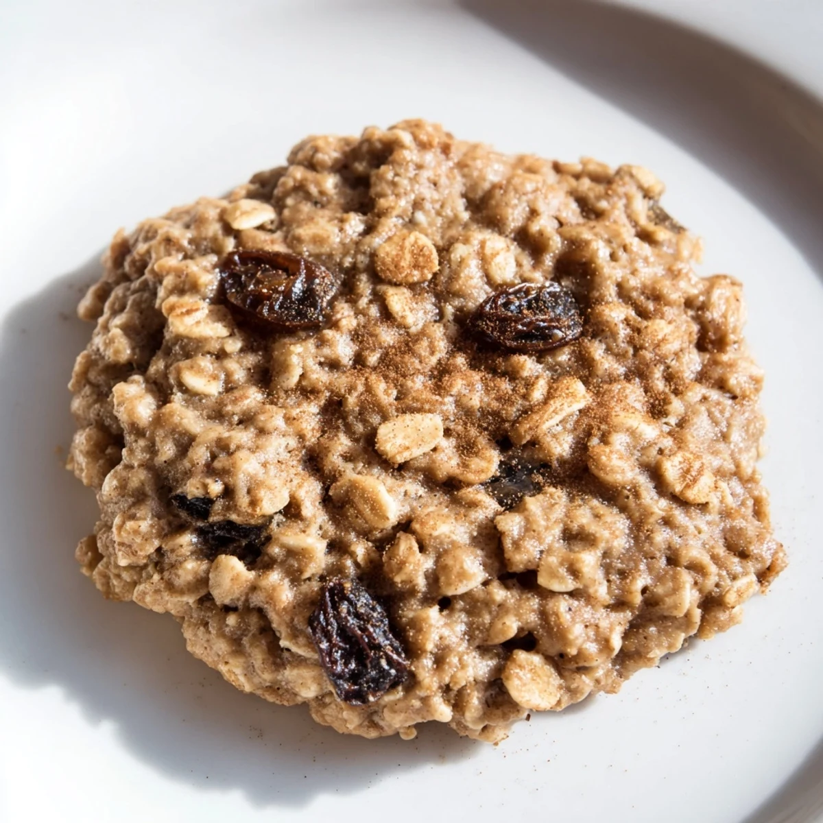 Warm, freshly baked oatmeal raisin cookies on a cooling rack, offering a classic American dessert.