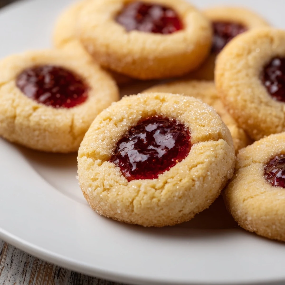 Warm, buttery thumbprint cookies, ready to eat and filled with colorful fruit preserves.