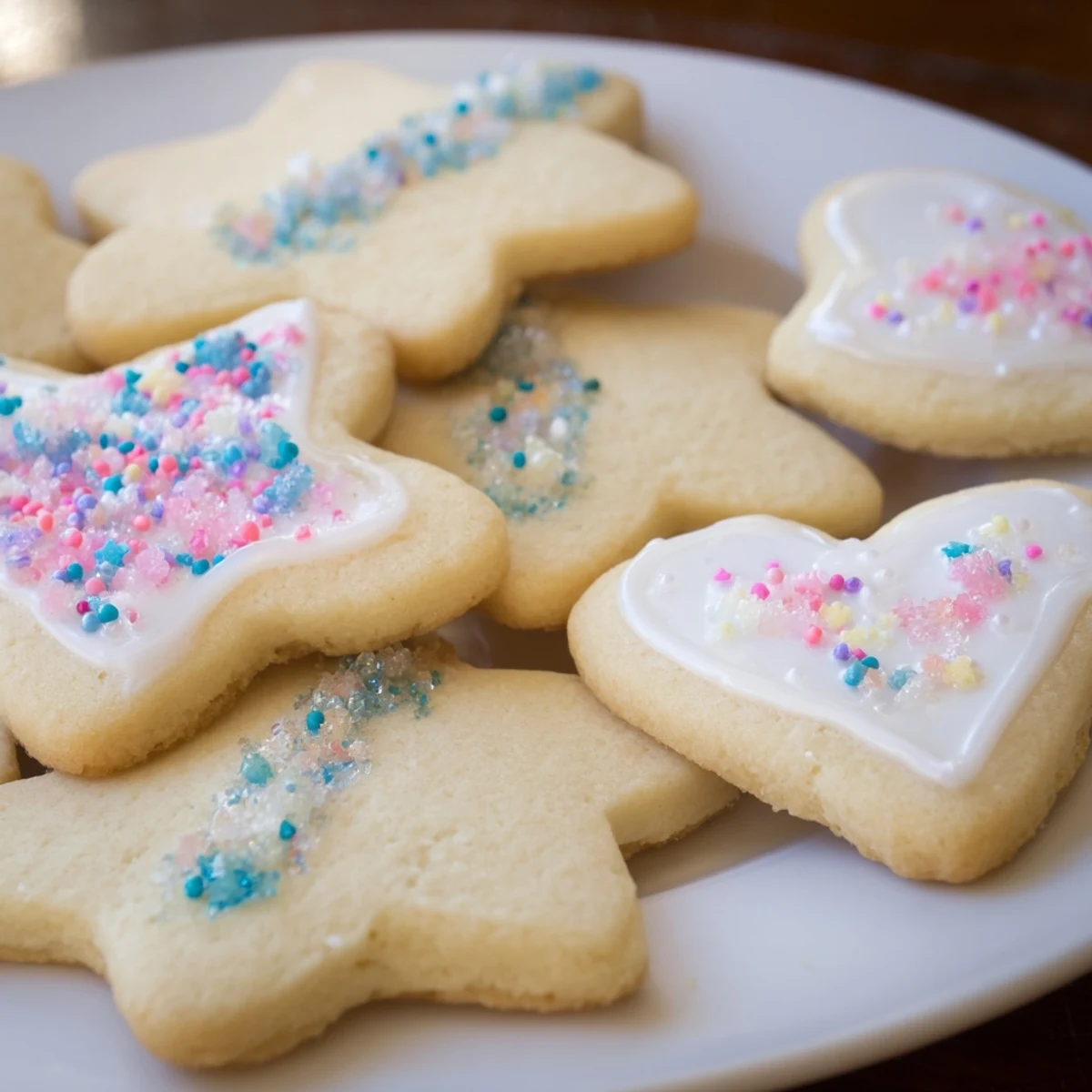 Freshly baked sugar cookies, beautifully decorated, perfect for a festive holiday treat.