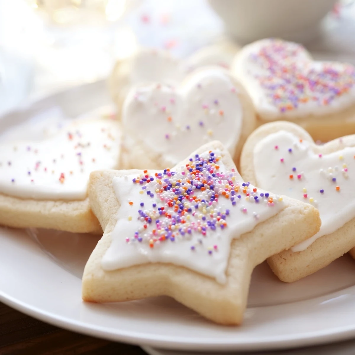 Golden, buttery sugar cookies with sprinkles, inviting you for a sweet homemade bite.