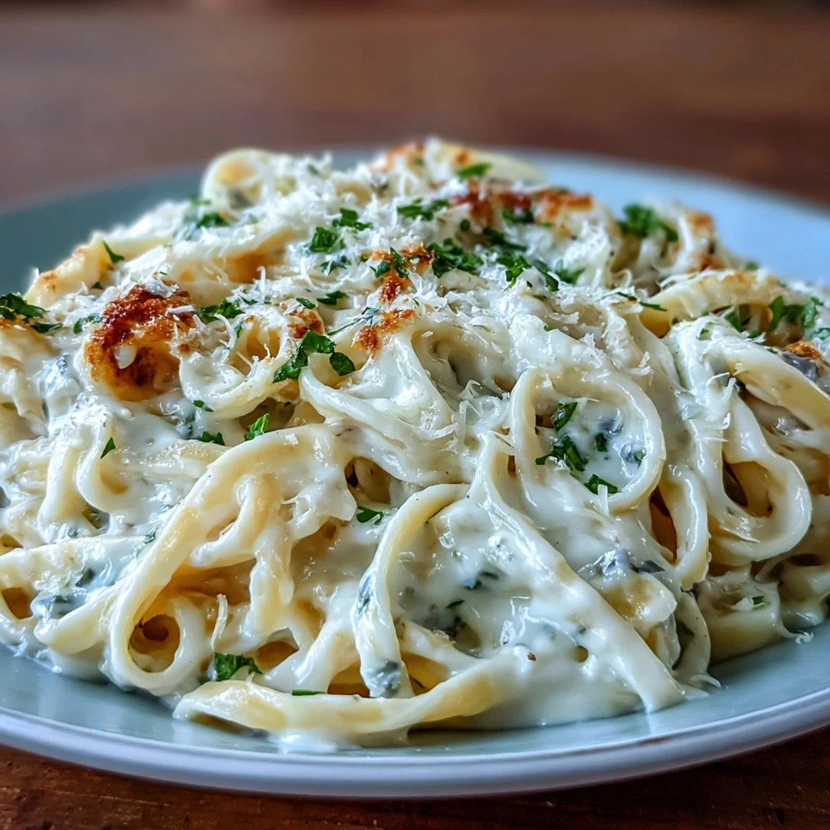Velvety, guilt-free Easy Creamy Cauliflower Alfredo served warm over fettuccine.