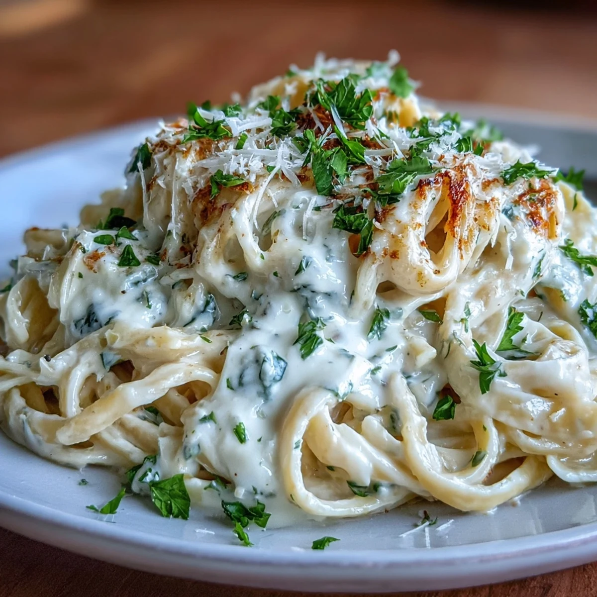 A comforting bowl of Easy Creamy Cauliflower Alfredo, ready to be devoured.