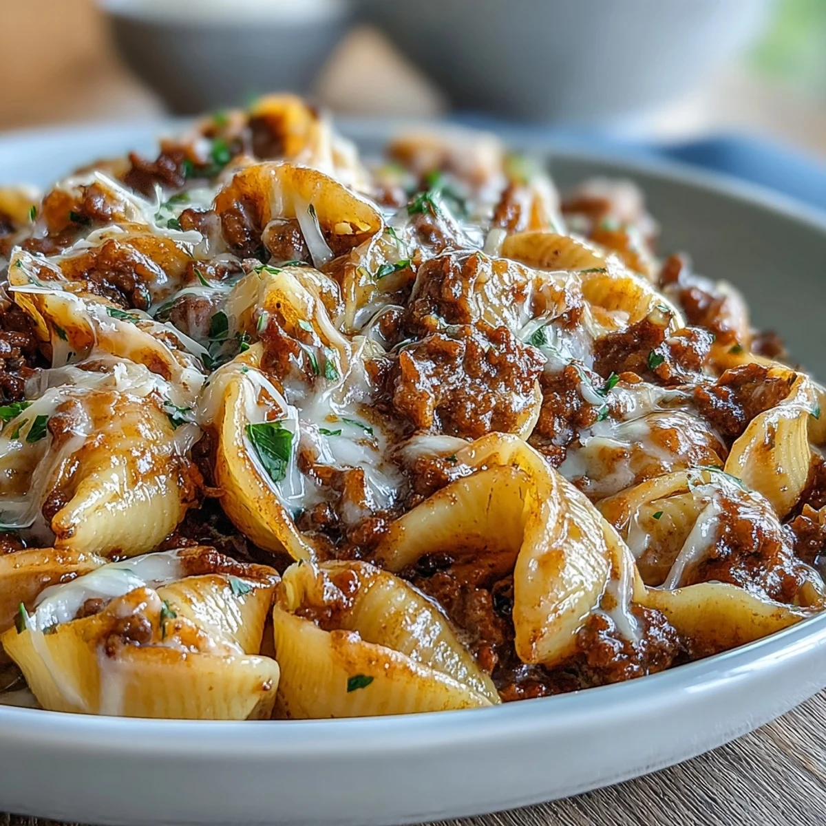 Creamy beef and shells with melted cheddar, a hearty weeknight dinner.