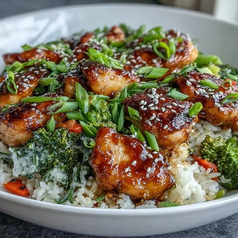 Golden chicken pieces, fluffy rice, and bright green broccoli florets glisten with a sweet honey garlic sauce in this one-pan dinner.
