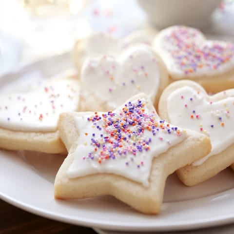 Golden, buttery sugar cookies with sprinkles, inviting you for a sweet homemade bite.