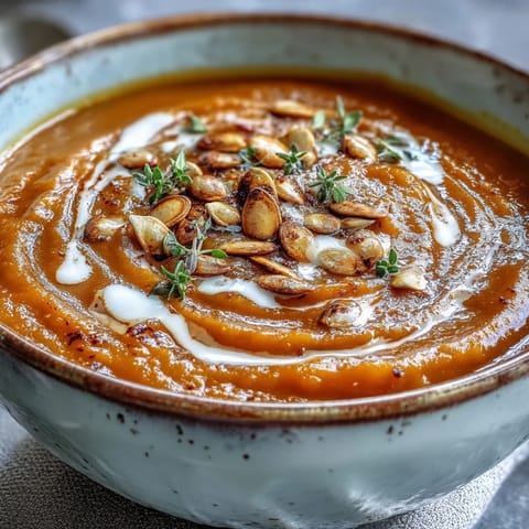 Creamy Roasted Butternut Squash Soup steaming in a white ceramic bowl, ready to be served. 