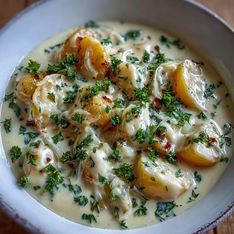 Hearty Creamy Potato Soup with Cabbage ladled beside crusty bread, perfect for cozy autumn dinners and cold weather comfort.