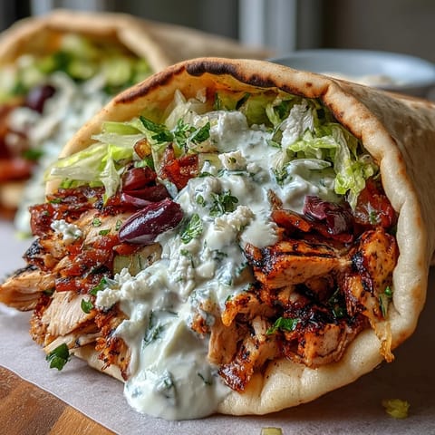 Sizzling marinated chicken thighs charred in a skillet ready for Mediterranean gyro assembly.