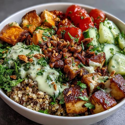 Colorful ingredients for a Customizable Grain Bowl, including roasted sweet potatoes, steamed broccoli, cucumber, and feta cheese, arranged for meal prep.