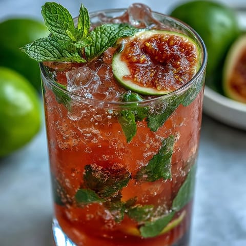 Fresh guava mojito cocktail in a highball glass with crushed ice, mint sprig, and lime wheel garnish.