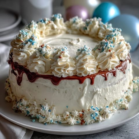 Two-tier vanilla sponge graduation cake with colorful balloon toppers and smooth buttercream frosting.  