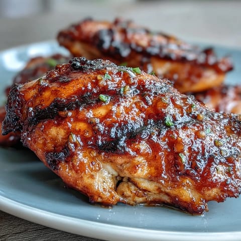 Grilled honey garlic chicken thighs with sticky sweet and savory glaze, perfect for summer cookouts and backyard dinners.