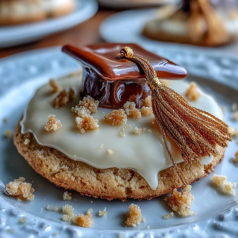 Graduation Cookies: Diploma and Cap with gold accents looking festive.