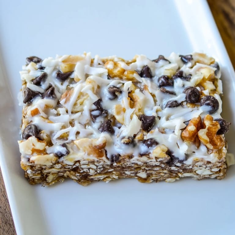 A freshly baked pan of Hello Dolly Bars, radiating warmth and filled with chocolate chips and coconut.