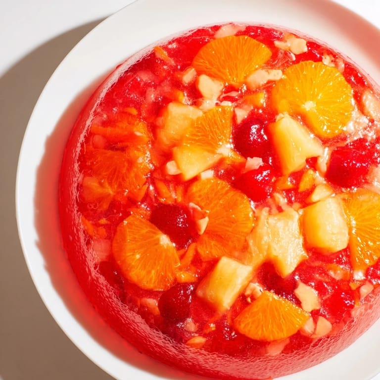 A classic American dessert, this homemade Jell-O Salad features a colorful mix of fruit and creamy textures.