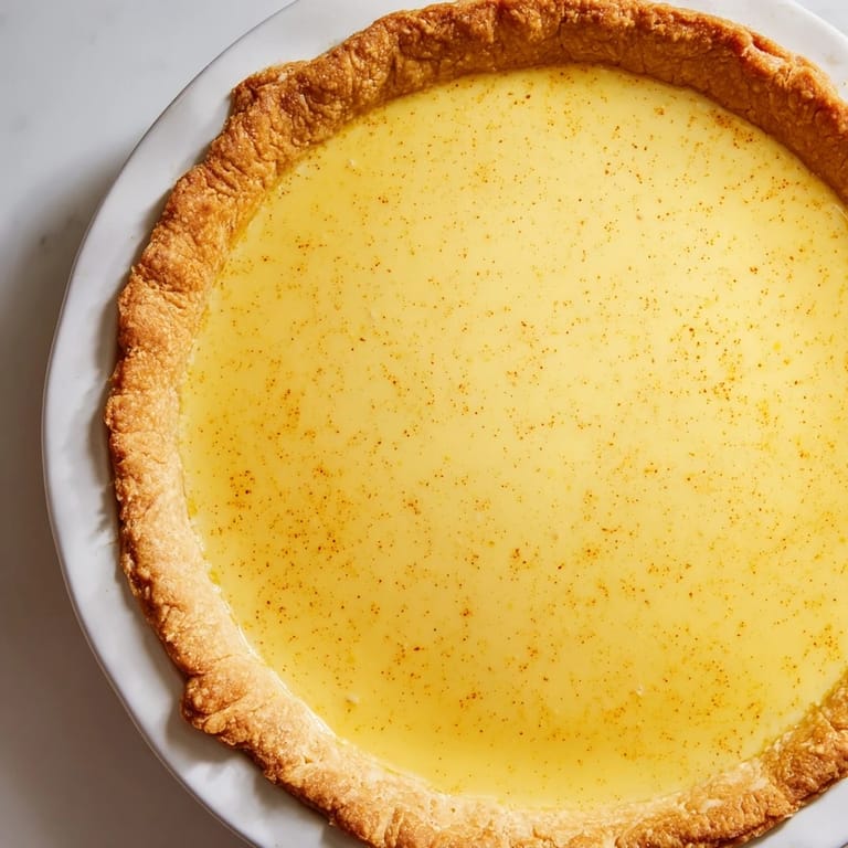 A slice of Southern buttermilk pie reveals a sweet, tangy custard baked in a flaky crust.