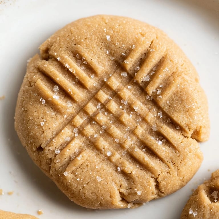 Golden brown peanut butter cookies arranged enticingly; imagine their sweet, nutty aroma.