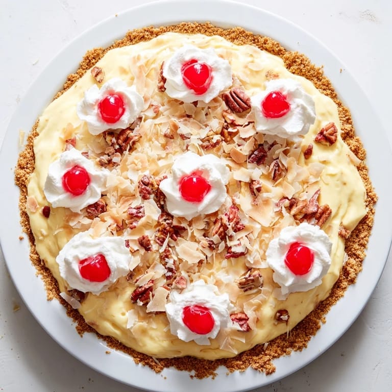 Golden graham cracker crust filled with the luscious, chilled Millionaire Pie dessert.