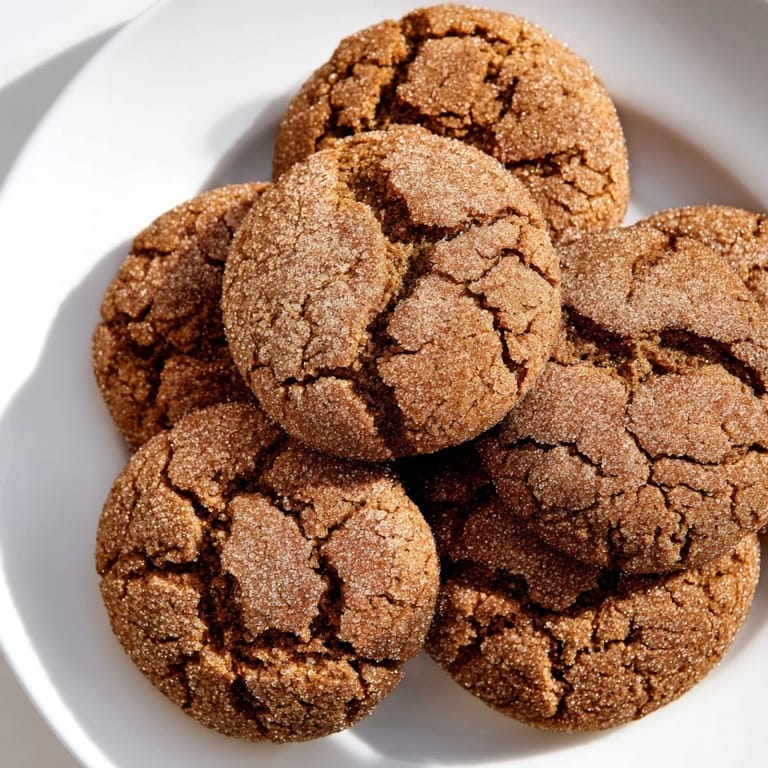 Golden-brown baked Molasses Cookies, bursting with spice aroma, perfect treat for a cozy afternoon snack.