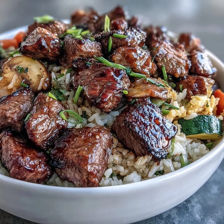 Juicy hibachi steak with colorful vegetables and fluffy fried rice, a perfect weeknight meal.