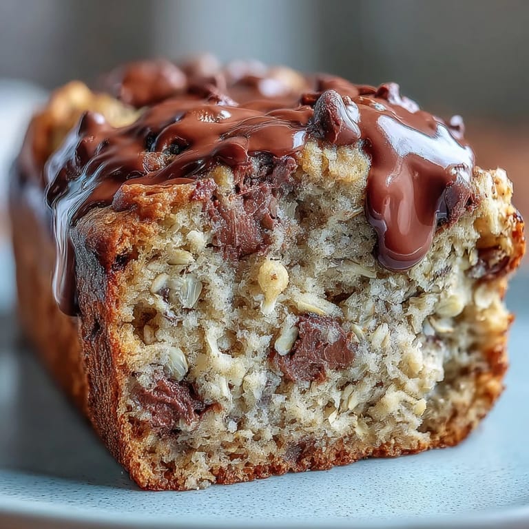 Moist banana bread bursting with peanut butter, oats, and chocolate chips for breakfast.
