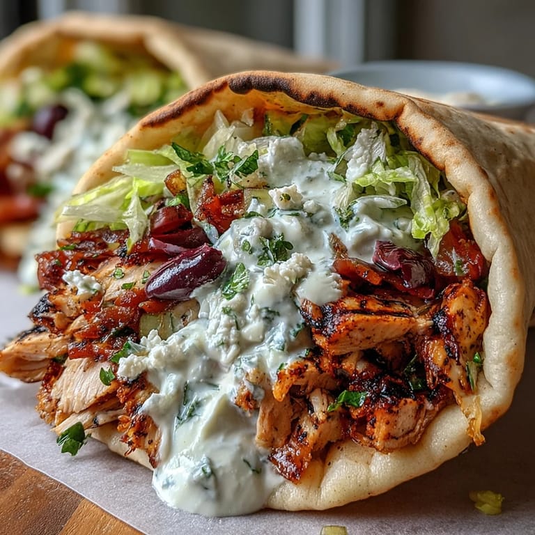 Sizzling marinated chicken thighs charred in a skillet ready for Mediterranean gyro assembly.