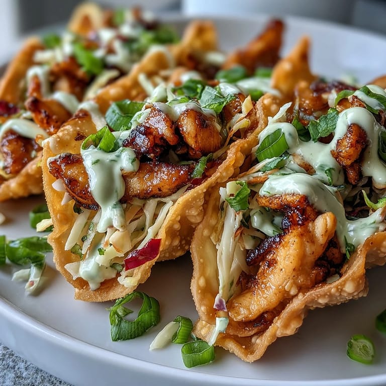 Homemade Crispy Chicken Wonton Tacos served with lime wedges on a rustic wooden table.