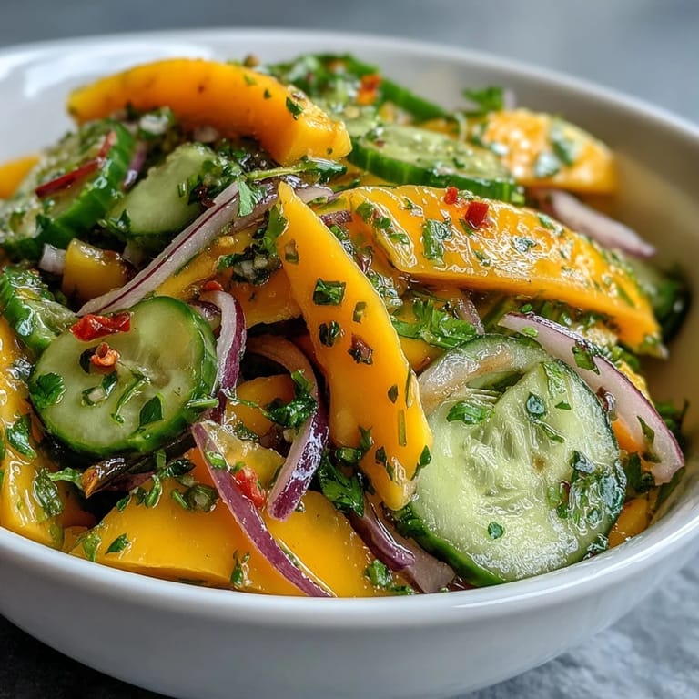 Juicy mango, chilies, and a honey-lime vinaigrette make this Refreshing Mango Salad a vibrant lunch or light dinner.