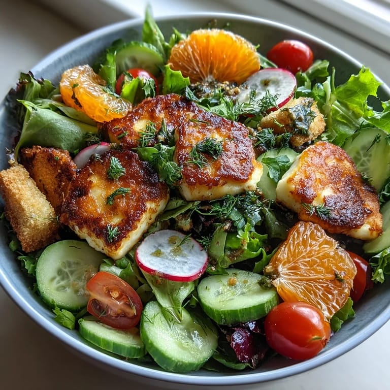Fresh mint, parsley, and zesty sumac dressing bring authentic Middle Eastern flavor to this vegetarian Halloumi Blood Orange Fattoush.