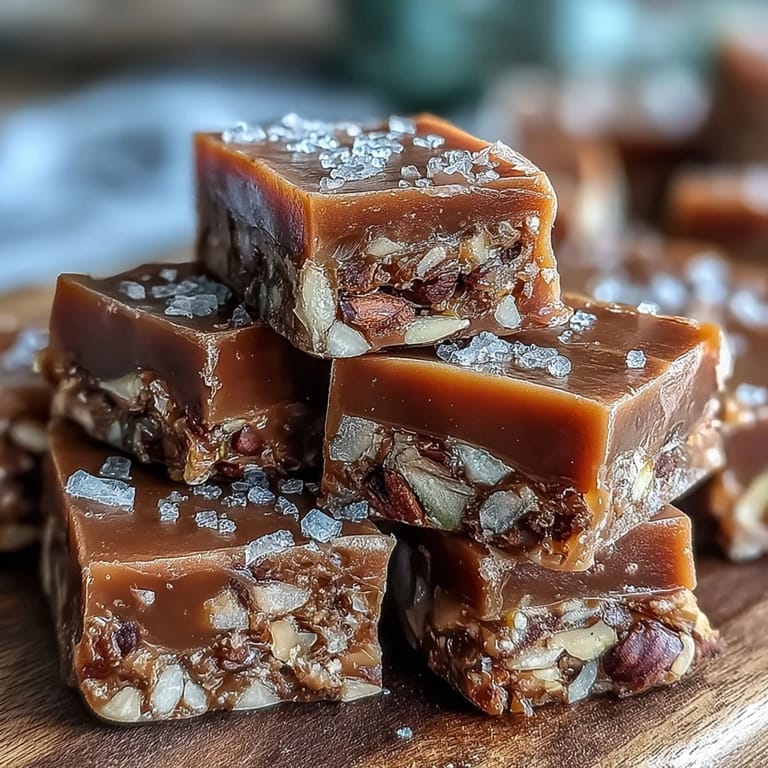 Close-up of glossy Hojicha Nougat pieces dusted with roasted green tea powder, showing the chewy texture and nutty bits.
