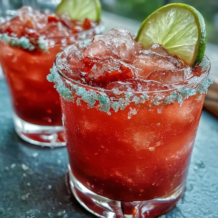 Salty rim and fresh lime garnish highlight the sweet-tart Guava Margarita, a refreshing tropical cocktail.