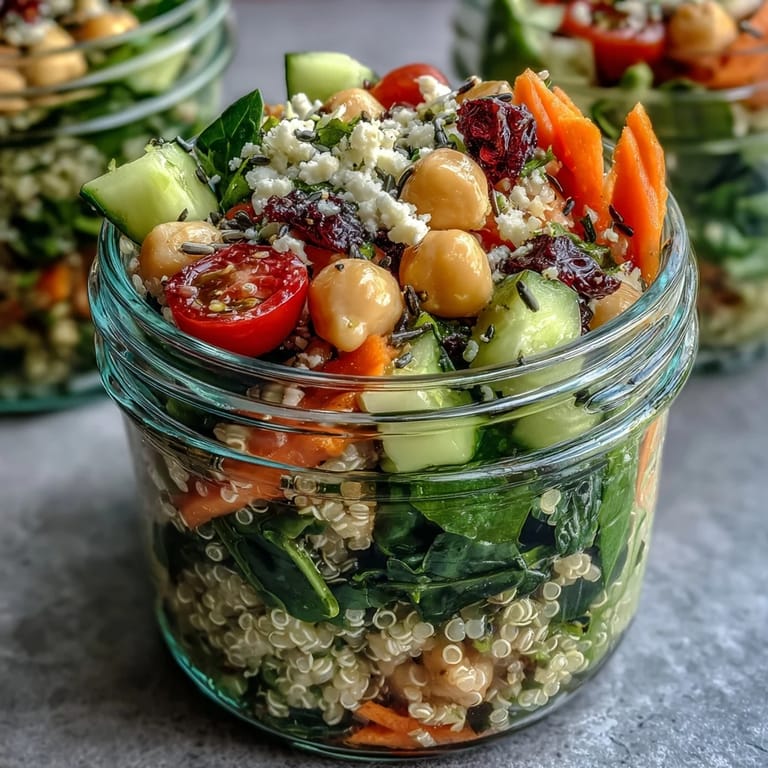 Bright and crunchy mason jar salads featuring baby spinach, cucumbers, carrots, and sunflower seeds for easy weekday meals.
