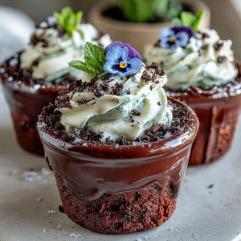 Decadent Mother's Day Flower Pot Brownies presented in mini pots, ready for gifting.