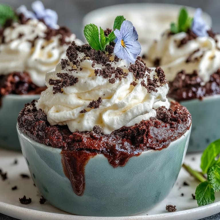 Whimsical Mother's Day Flower Pot Brownies dessert with edible flowers and mint.