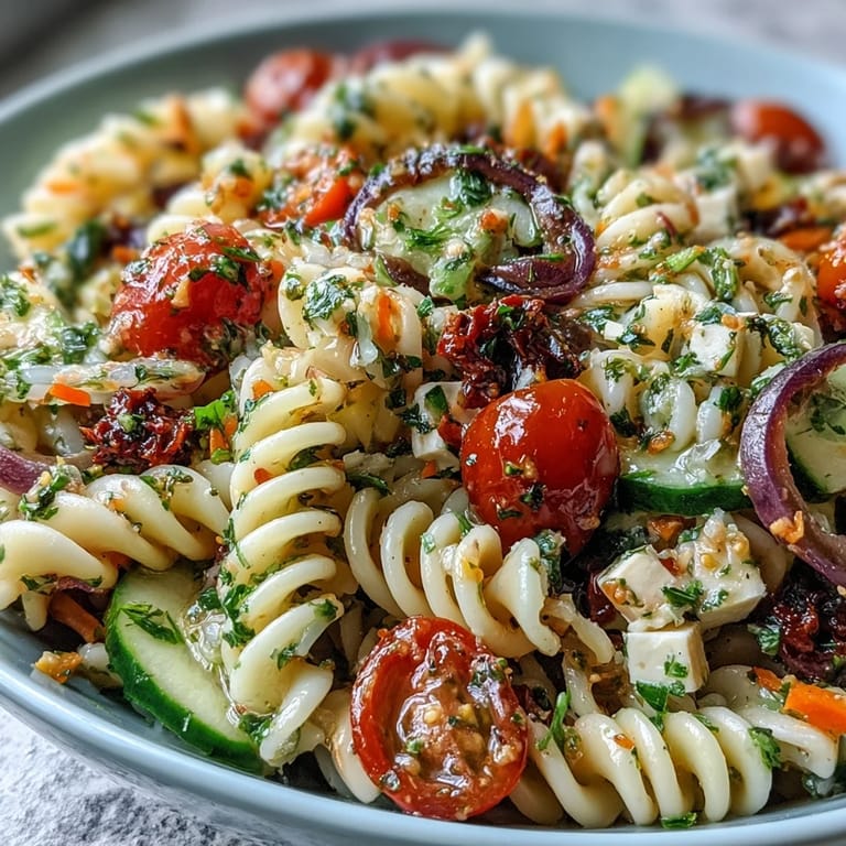 Freshly made Memorial Day Pasta Salad, a perfect side dish for summer picnics.