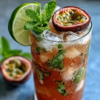 Frosted glasses filled with vibrant pink DIY Iced Guava Passionfruit Drink, garnished with fresh mint and lime wedges for a tropical refreshment.